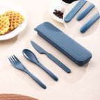 3-Piece Wheat Straw PP Utensils Set Portable Cutlery Box Lightweight Camping Travel Student Reusable Tableware  Kitchen Tools