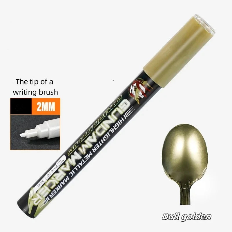 Metallic Markers Colouring Pens for Mech Painting Golden Paint Marker Pen Silvery Reflective Paint Model Marker Pen