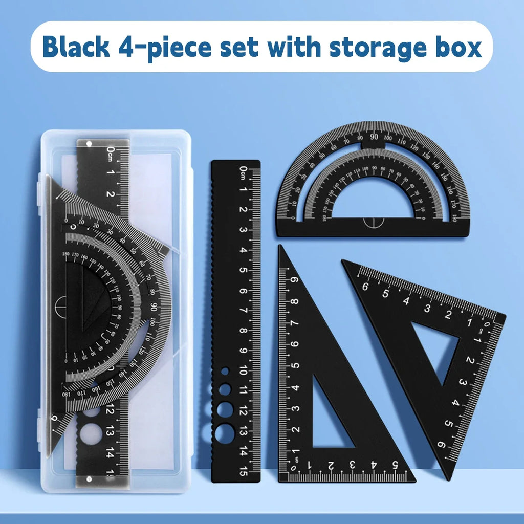 4pcs Metal Drafting Set With Storage Box Students Measure Ruler Set Multi-Function Set School Office Supplies Gift for Student