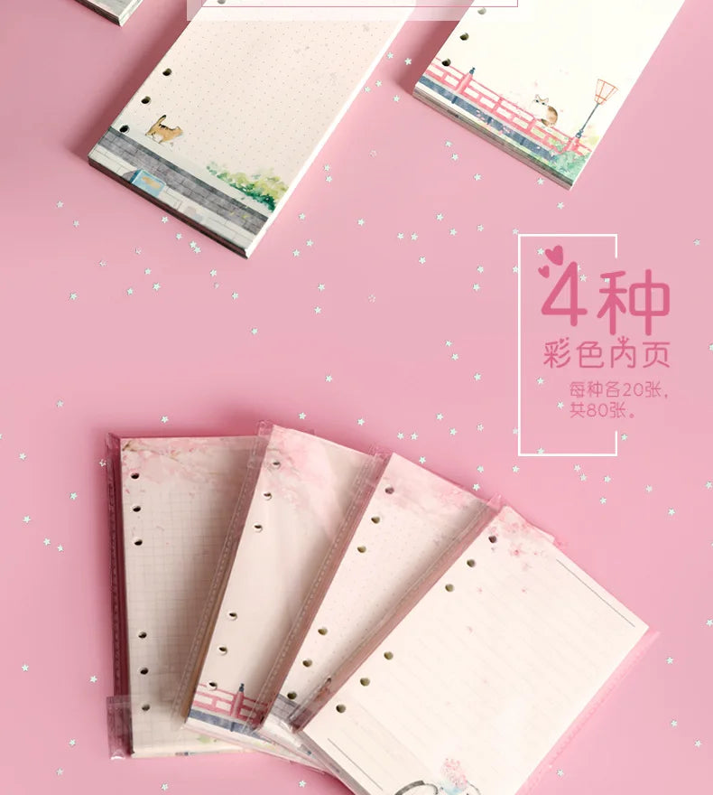 A6 80Sheet Cute Colorful Loose-leaf Replacement Line Grid Blank Point Paper Refill Inner Page Inner Page Inside Stationery