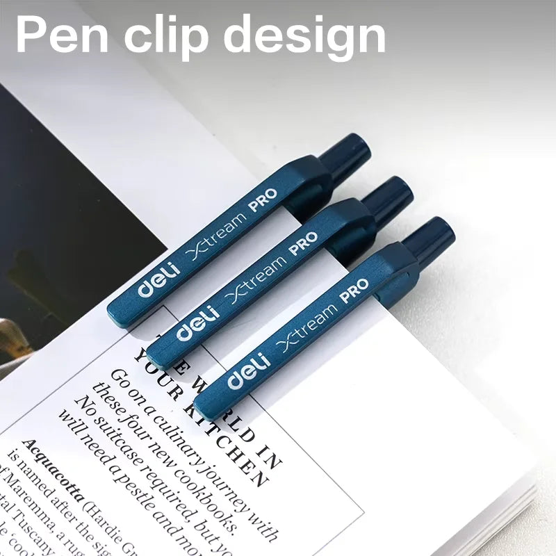 DELI Smooth Writing Ballpoint Pens 0.7mm Black and Blue Ink Pens 12PCS Pack of Retractable Ball Pen for Office School Home