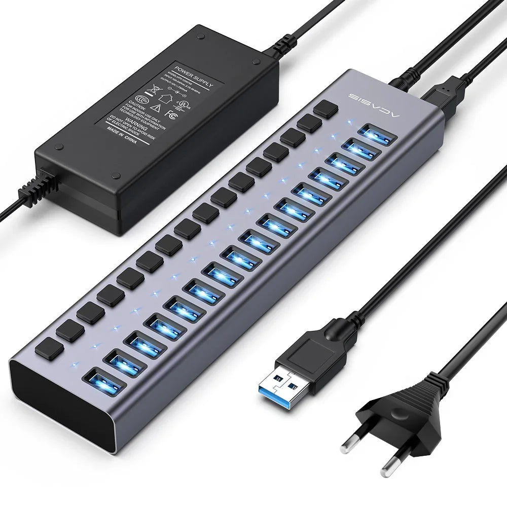 Acasis 16/10/7 Port USB Hub 10Gbps Individual Switch Charging Data Transfer for PC Laptop Workstation Multi Device Expansion