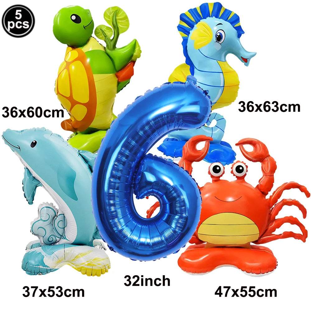 Ocean Animals Theme Disposable Tableware Plates Napkins Cup Paper Straws Whale Turtle Balloon Under The Sea Birthday Party Decor