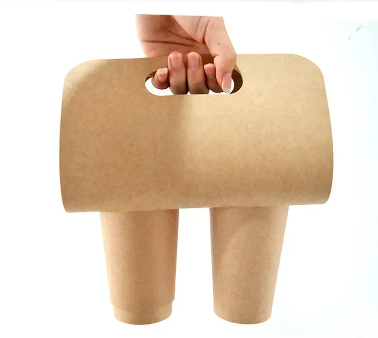 50pcs Disposable Milk Tea Handheld Cup Holder Thick Kraft Paper Takeaway Portable Package Creative Coffee Paper Cup Handle