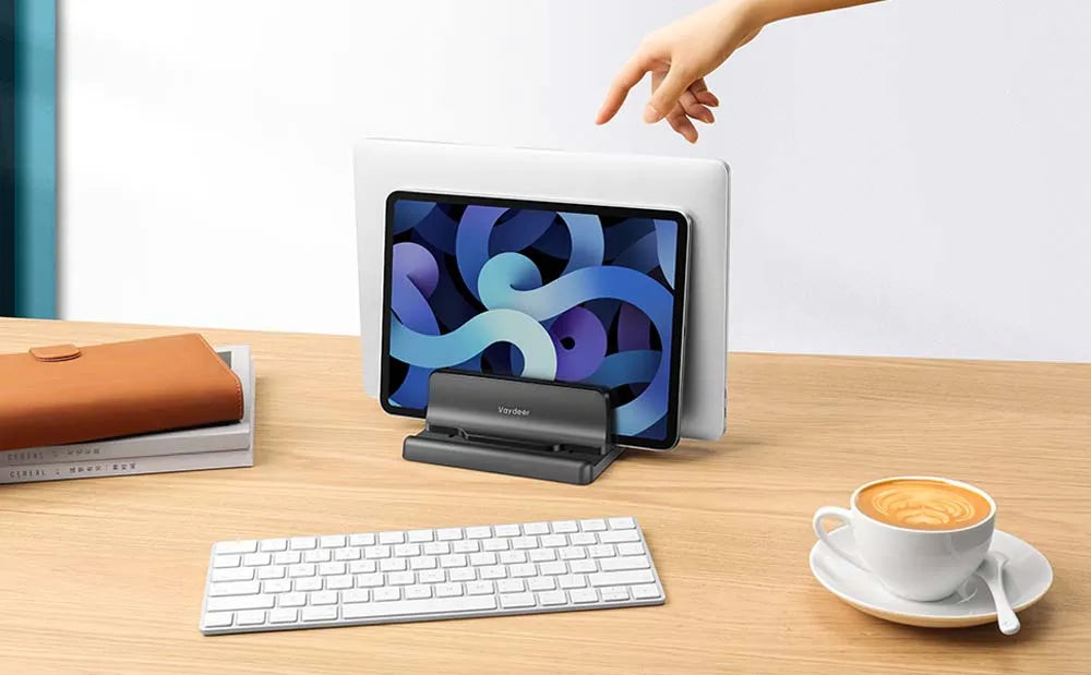 Dual-Slot Vertical Laptop Stand Holder Adjustable Double Desktop Notebook Dock Space-Saving for MacBook HP Dell Chrome Book iPad
