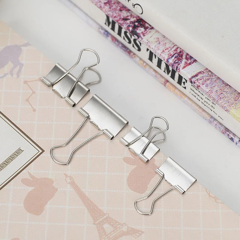 10PCS/Set Metal Paper Clip 15 19 25 32mm Foldback Metal Binder Clips Silver Grip Clamps Paper Document Office School Stationery
