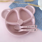3Pcs/set Wheat Straw Baby Dishes Cartoon Tableware Set Kids Dinner Platos Baby Feeding Plate Training Bowl Spoon Fork Tableware