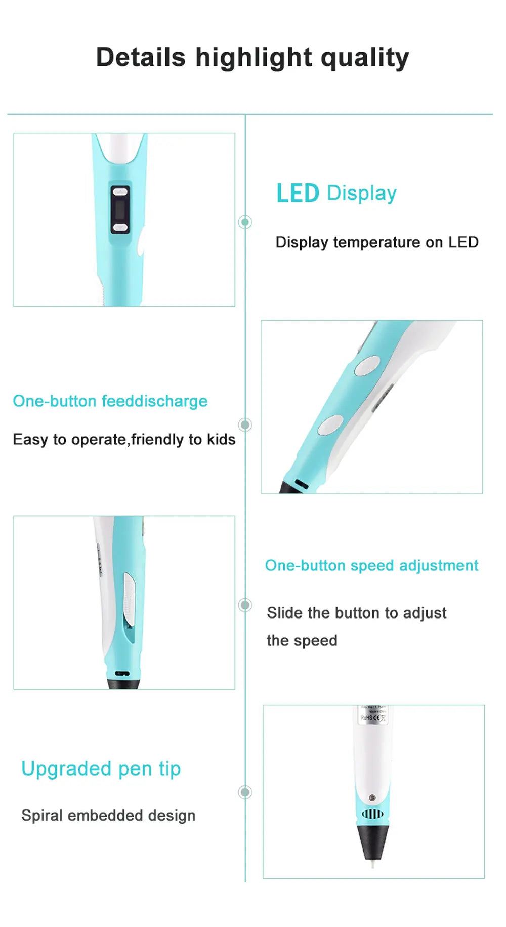 3D Printing Pen With LCD Screen Compatible PLA Filament Drawing Pen Safe Paiting for Children DIY Boys Girls Birthday Gifts