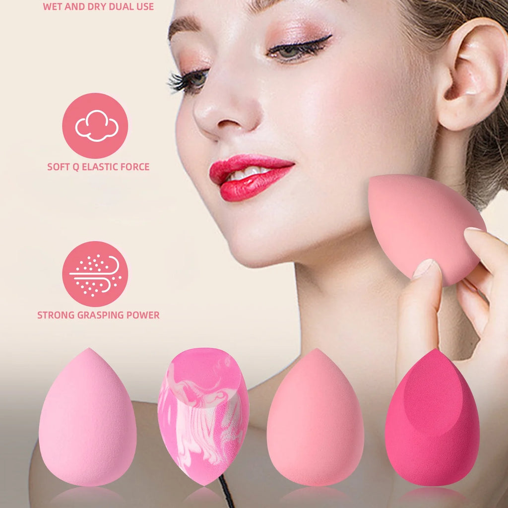 16PCS Pink Makeup Sponge & Powder Puff Set, Dry & Wet Use Foundation Blender, Latex-Free Beauty Tools with Storage Jar for Daily Makeup