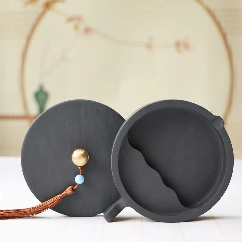 Natural Raw Stone Fish-shaped Ink Slab Multifunctional She Ink Stone Exquisite Traditional Portable Inkstones Beginners Students