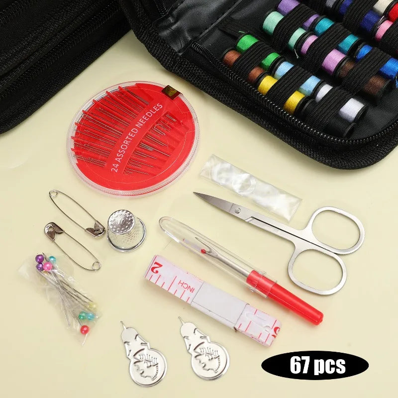 172/128/67/27pcs/set Sewing Kit with Threads Needles Scissors Tape Measure Buttons Storage Bag Portable Travel Sewing Box Tools