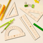 Elegant 4pcs 3mm Thick 2D Wooden Ruler Set Cute Students Math Classes Teacher Gifts Or Office Supplies Triangle Straight Ruler
