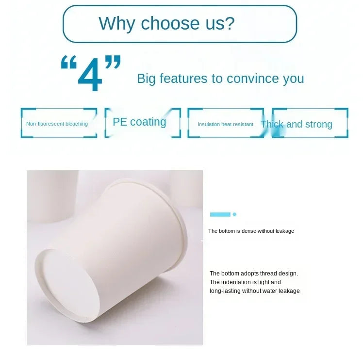 50/100PCS 210/250ml Pure White Paper Cups Disposable Coffee Tea Milk Cup Party Drinking Accessories Camping Party Supplies