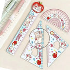 4pcs New Acrylic Ruler Set Red Kitten/Green Puppy Measurement Drawing Stationery Set Square Protractor Gift