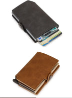 Rfid Credit Card Holder Luxury Split Leather Wallet Men Metal Slim Thin  Minimalist Wallet Bank Cardholder Case Travel Wallet