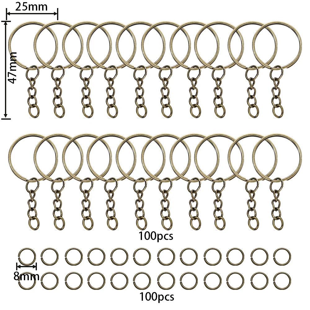 100Pcs 25mm Key Rings with 100pcs 8mm Jump Rings Connectors for DIY Keychain Lanyard Jewelry Making Supplies