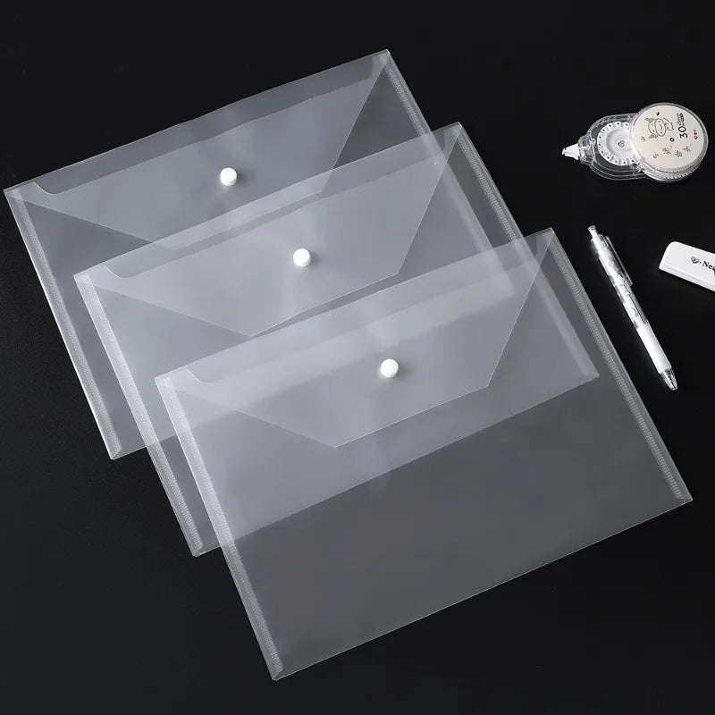 20Pcs A4 Size Plastic EnvelopeTransparent Reusable Poly Envelope Waterproof Folder with Buttons  for School Office Suppli