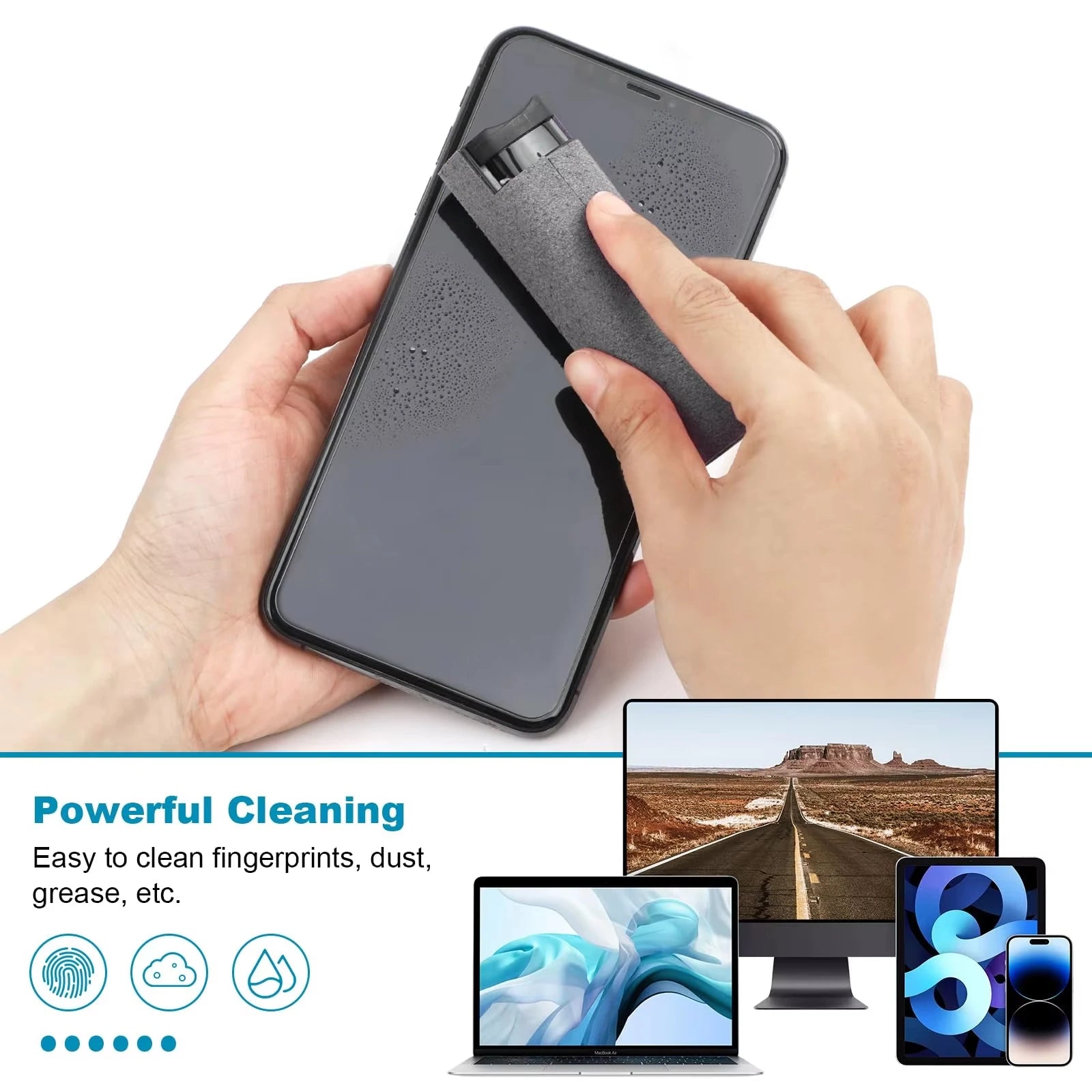 1/2/3pc 2 In 1 Screen Cleaner Spray Portable Tablet Mobile Phone Touch Screen Microfiber Cloth Dust Removal Cleaning Tool