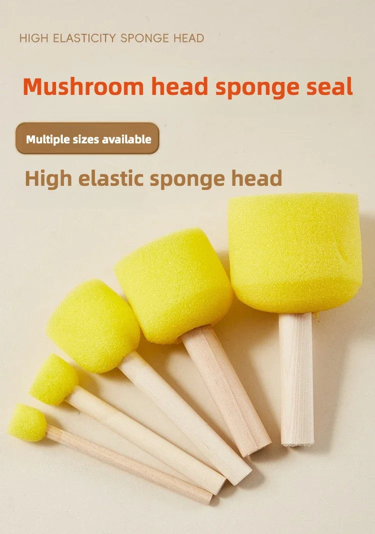 10 Pcs Set Wooden Handle Mushroom Head Sponge Brush Children DIY Painting Sponge Seal Set Paint Graffiti Create Unique Art Brush