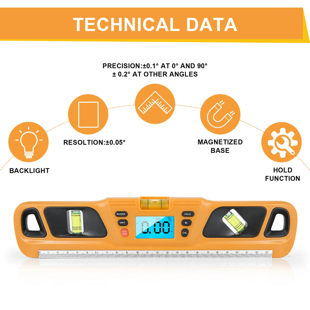 Digital Level Inclinometer Electronic LED Display Protractor Magnetic Base Digital Level Measuring Tool Instrument 280mm HW-200
