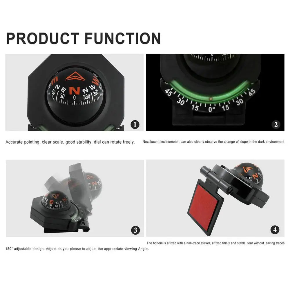 Car Dashboard Compass WithSlope Meter 2-In-1 Foldable High Precision Navigation Car Mount Compass Ball Compass For Vehicle Boat