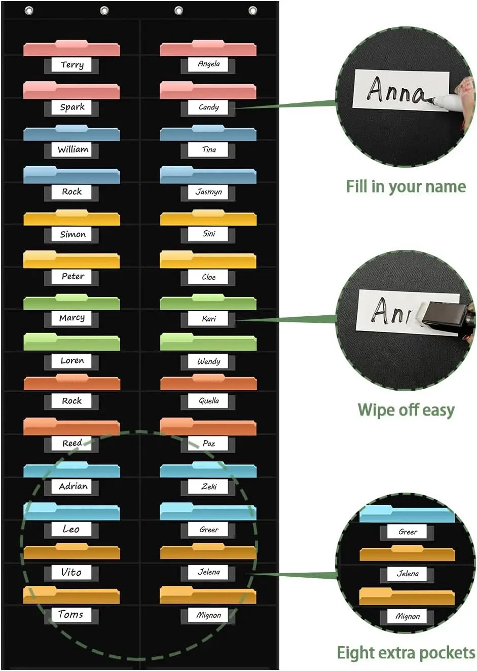 12 Pocket File Storage Chart Wall-Mounted Organizer with Hooks And Labels for  Office Organization Hanging Pocket Folder Rack