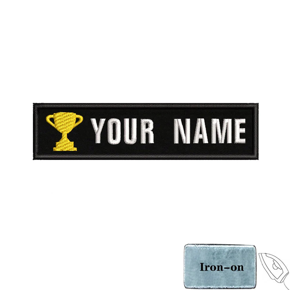 1PC 10cmX2.5cm Custom Name Patch Stripes Badge Iron On Or Hook Loop fire trophy radiation motorcycle blood drop love Pentagram