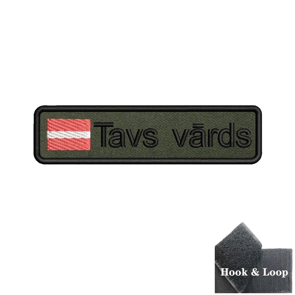 1PC 10cmX2.5cm Custom Name flag Patch Stripes Badge tags Iron On Or Hook Loop Army green Estonia Austria Bulgaria Luxembourg