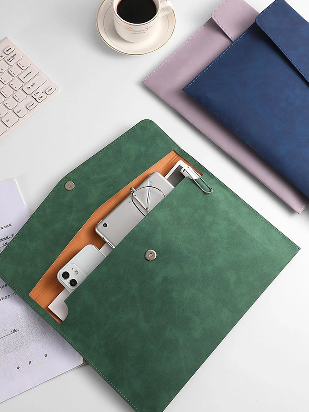 1pcs Leather A4/A5 File Bag Waterproof Wear-resistant Ultra-large Capacity Folder Business Office School File Storage Supplies