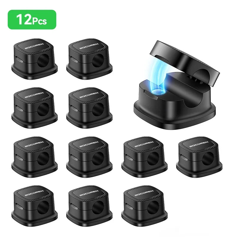 ROCOREN Magnetic Cable Organizer Self Adhesive Wire Holder Under Desk Adjustable Cable Management Wire Keeper Cable Holder Clips 6-30PCS