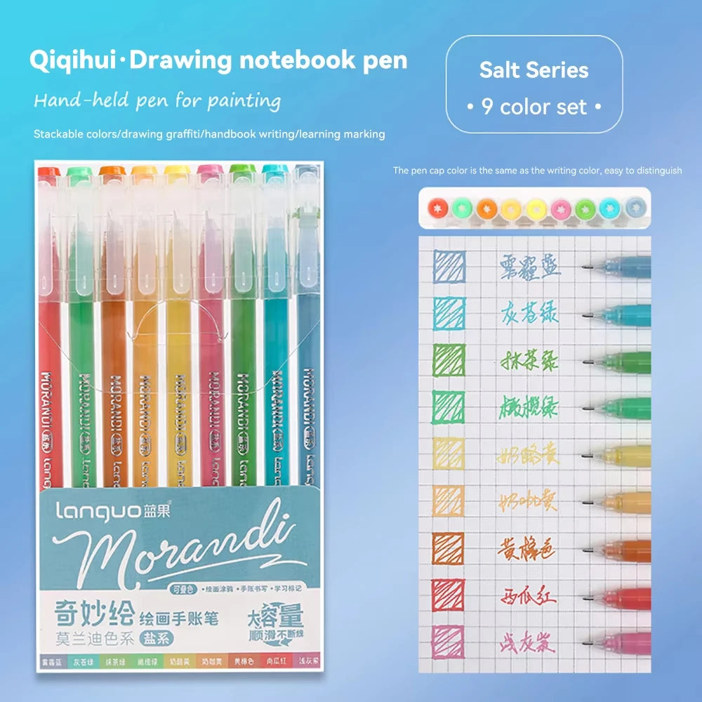 Languo 207/180/27/9 colors Multi-Color Handbook Pen 0.5mm Morandi Color Gel Pen Student Writing Painting Drawing Marker Pens Set