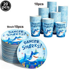 Ocean Shark Theme Disposable Tableware Cute Cartoon Marine Animal Plastic Tablecloth Kids Birthday Party Baby Shower Decor