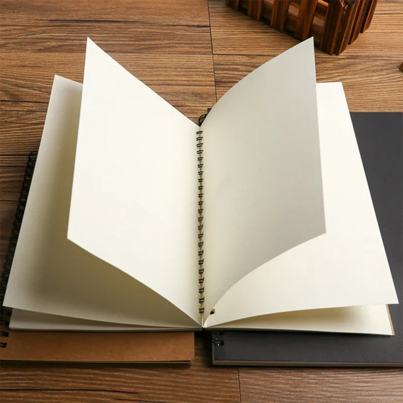 A5/A6 Spiral Sketchbook Blank Notebook 50 Sheets Kraft Paper Hardcover for Students Graffiti/Painting School Stationery Supplies