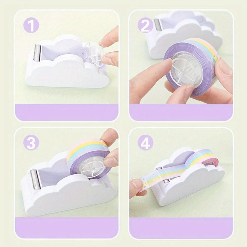Cloud Shaped Tape Dispenser Rainbow Color Packing Tape Cutter Stationery Adhesive Machine Supplies Desktop Tape Holder Students