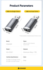 Essager USB Sound Card External Mini Sound Card USB to 3.5mm Interface Stereo Audio Adapter for PS4 PS5 Swittch Laptop Headset
