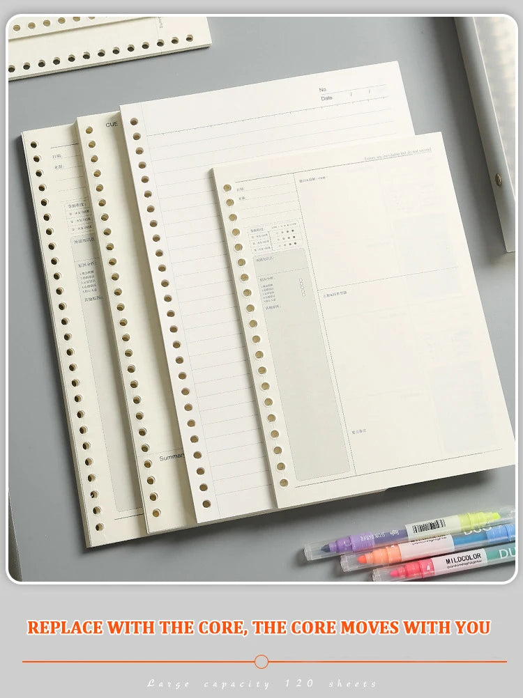 A4/B5/A5 Loose Leaf Refill Binder Notebook Blank/Line/Grid/Cornell Replacable Metal Ring Office&School Supplies Stationery