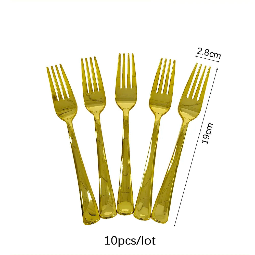 10/16PCS Rose gold disposable tableware table knife fork spoon cutlery birthday party decorations wedding gender reveal supplies