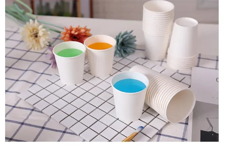 50/100PCS 210/250ml Pure White Paper Cups Disposable Coffee Tea Milk Cup Party Drinking Accessories Camping Party Supplies