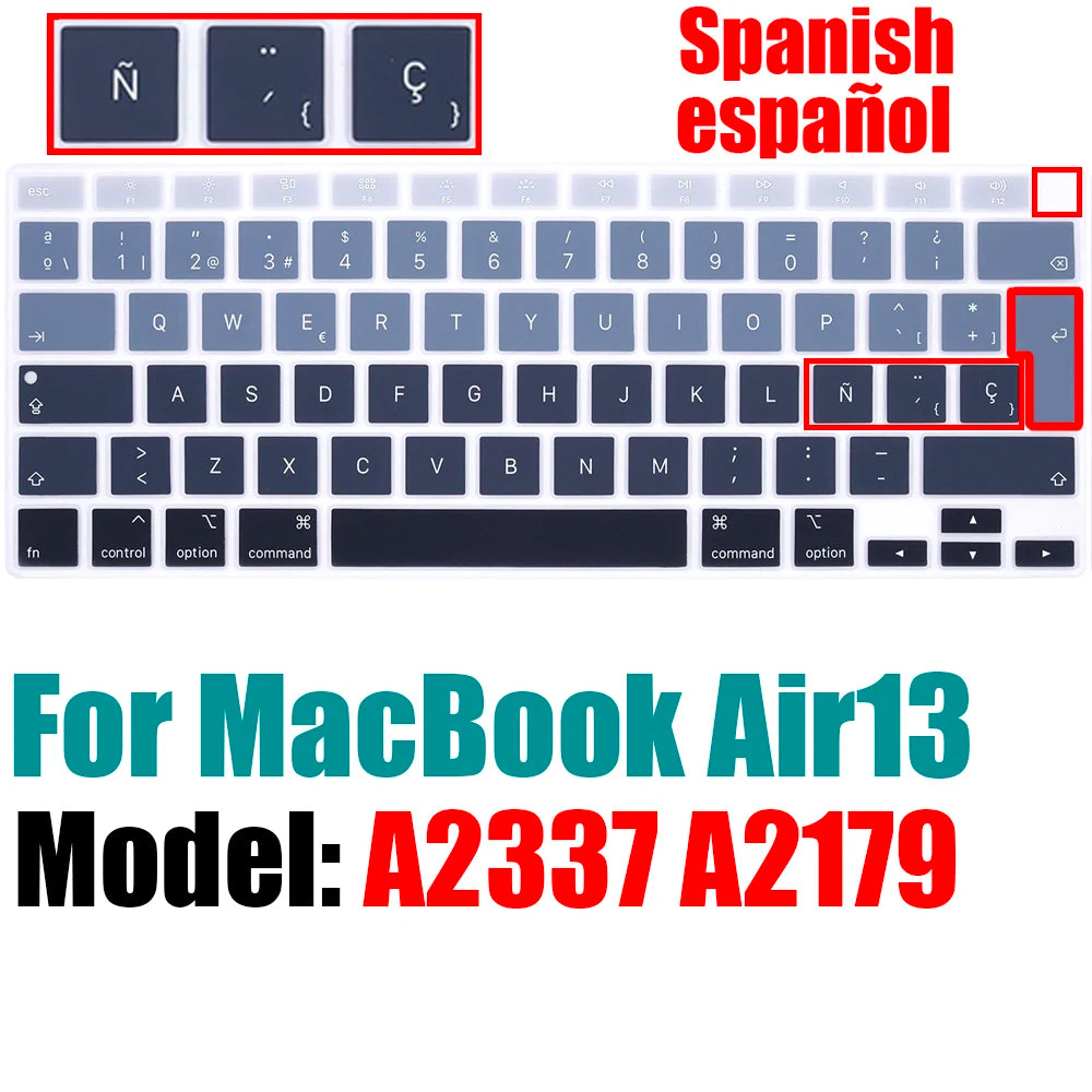 Spanish Keyboard Cover for MacBook Air 13.6 15.3 inch A2681 A2941 A2337 M3 M2 M1 Pro14" 16" A2442 A2779 A2918 A2992 A2485 A2991