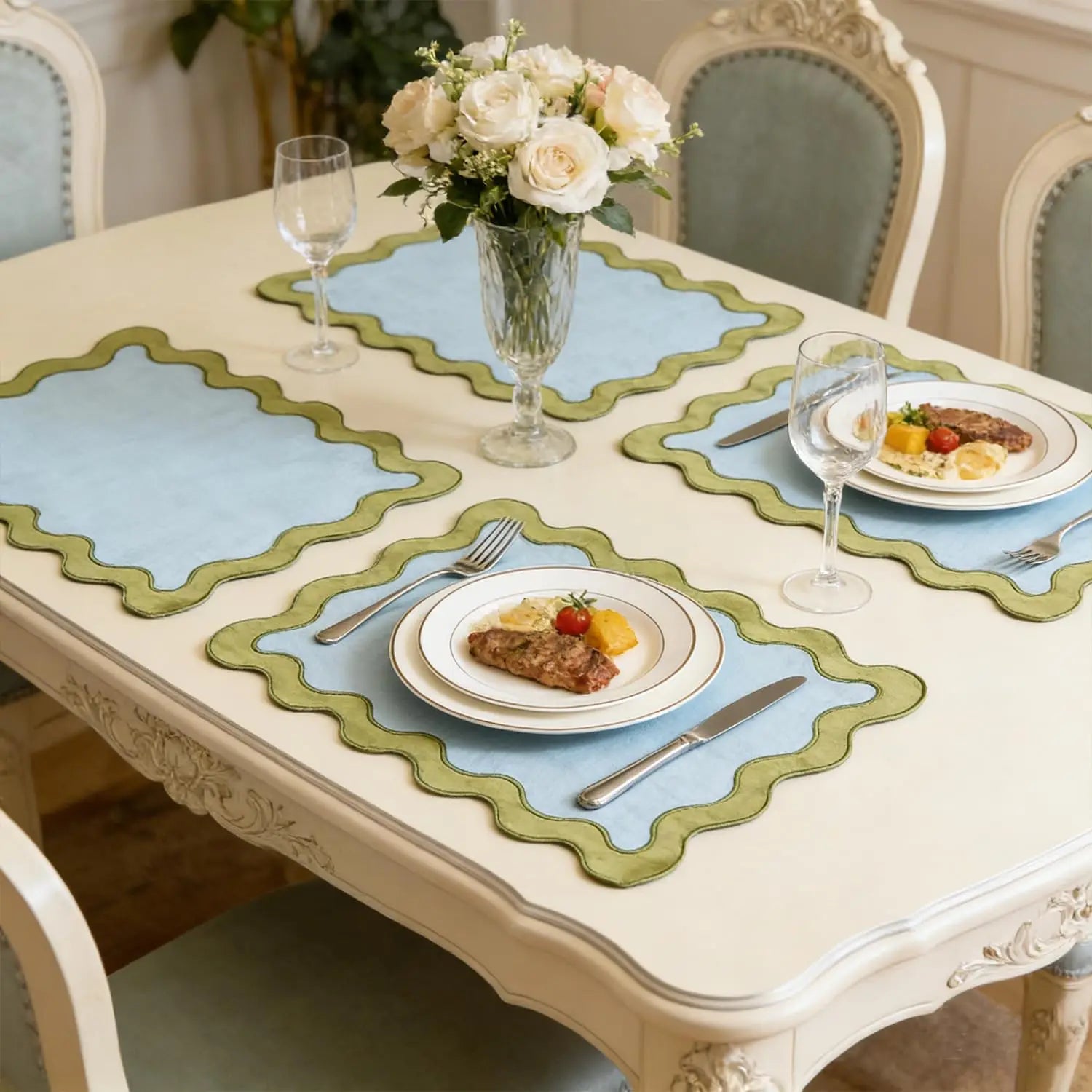 Lotus Shaped Embroidered Edge Napkins 4pcs/set Thickened Pure Cotton Breathable Placemats for Weddings Christmas Daily Party