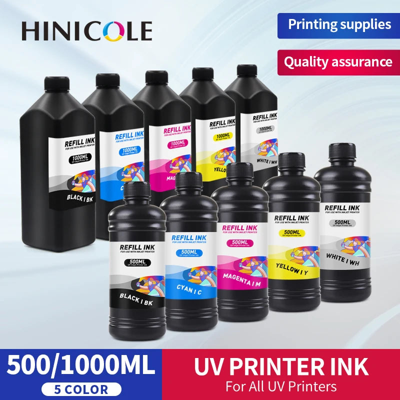 HINICOLE 500ml LED UV Ink 1000ml For Epson L800 L805 L1800 R280 R290 R330 1390 1400 1410 For DX5 DX6 DX7 Universal UV Printer