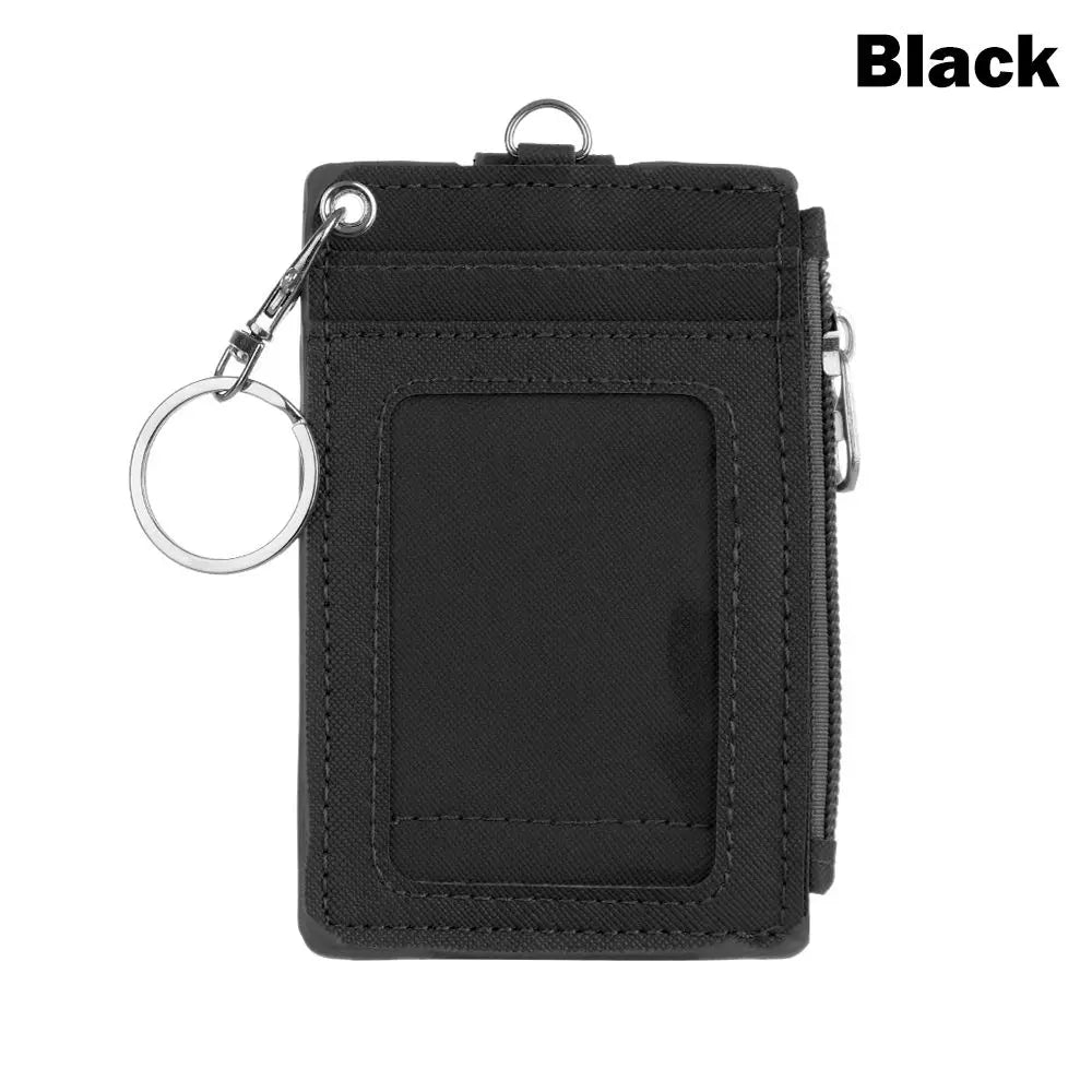 Portable Leather Business ID Card Credit Badge Holder Coin Purse Wallet Keychain