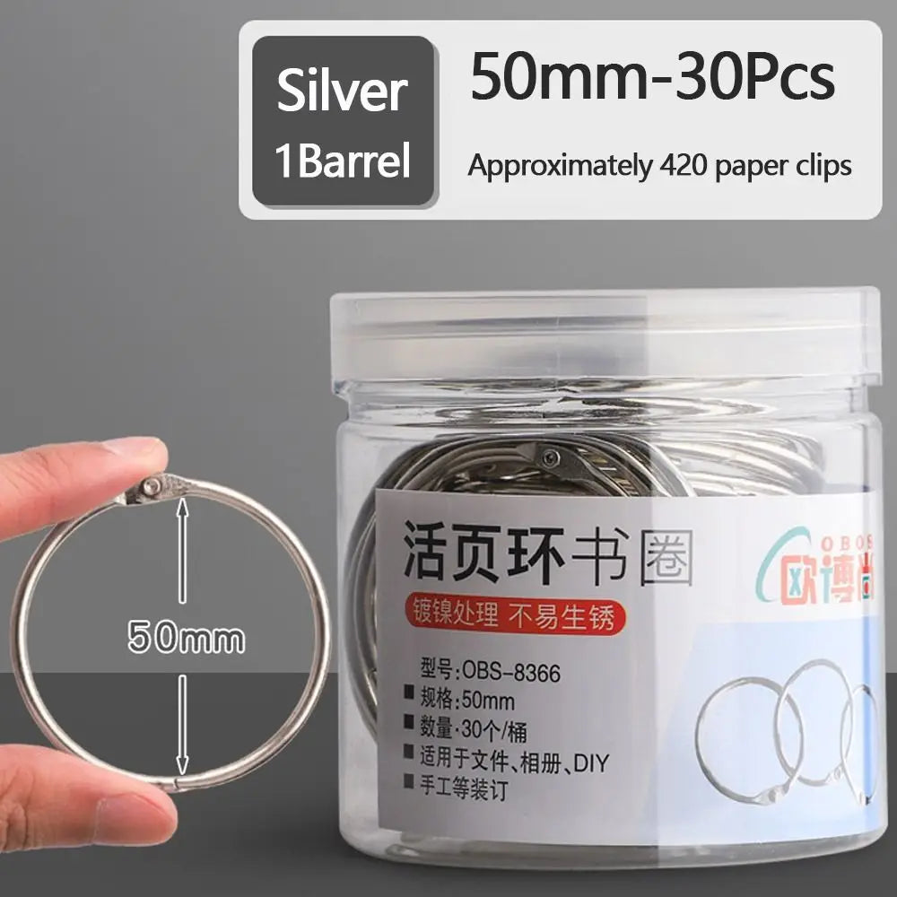 Durable Metal Binder Ring Silver/Rose Gold Office Supplies Loose-leaf Ring Clip 20/30/40/50mm Binding Clip Book