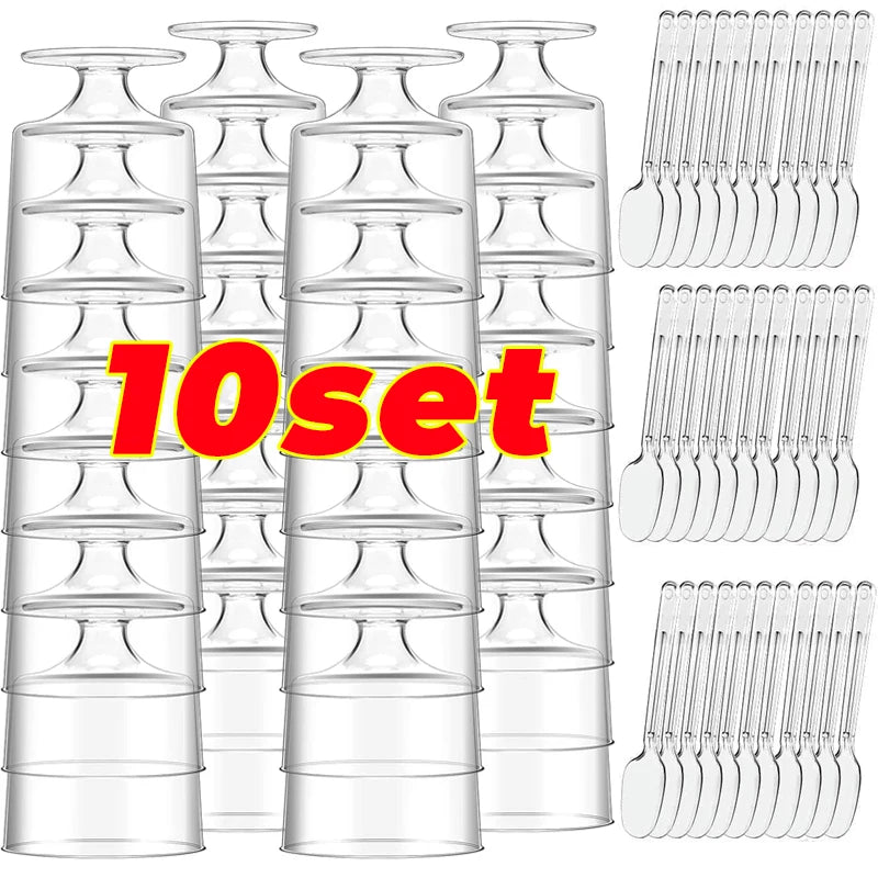 Disposable Plastic Cups with Spoons Transparent  DIY Dessert Cup Pudding Container for Ice Cream Cake Fruit Yogurt Snacks Bowls