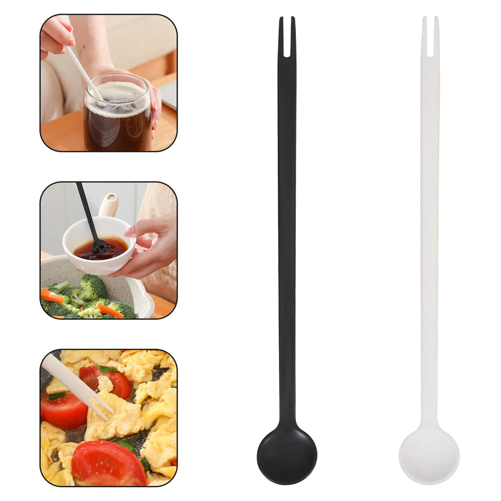 2Pcs Multi-Functional Plastic Kitchen Spoon Long Handle Seasoning Powder Coffee Stirring Mixing Spoon Dual-End for Condiments