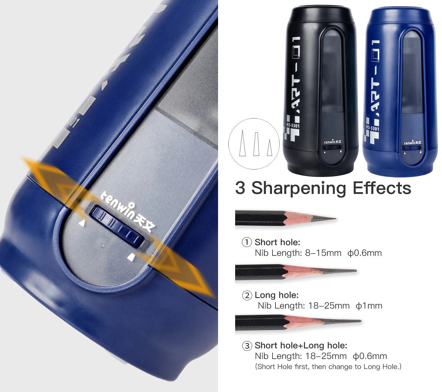 Tenwin Fully Automatic Electric Pencil Sharpener USB Charging Fast Sharpen Colored Sketch Pencils Student School Supplies Statio