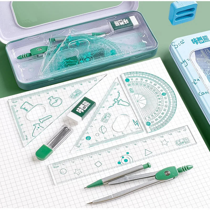 8PCS Drawing Set Compass Ruler Protract Learning Tools Mathematical Stationery Math Drawing Set for Students Drawing Accessories