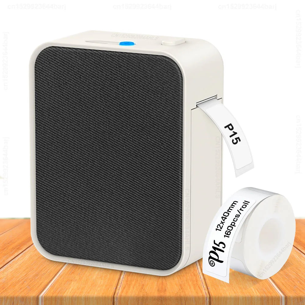 Portable Label Maker P15 Adhesive Thermal Label Printer Wireless Bluetooth Sticker Printer with P15 Self-adhesive Label Paper