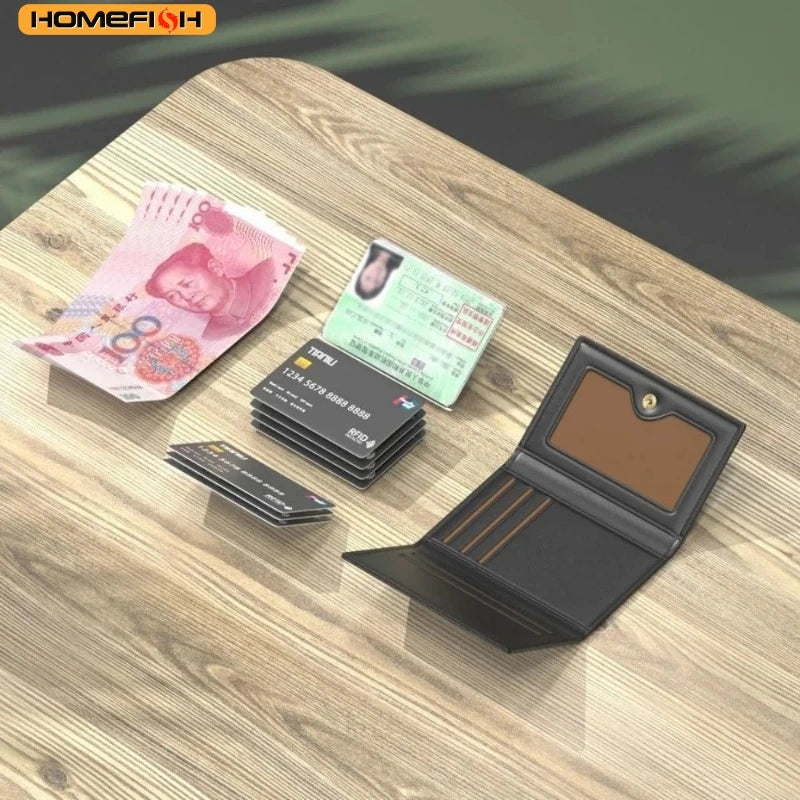 Fashion Leather Men Card Wallets Large Capacity Solid Color Male Purse Multi-card Multifunctional Photo Holder Women