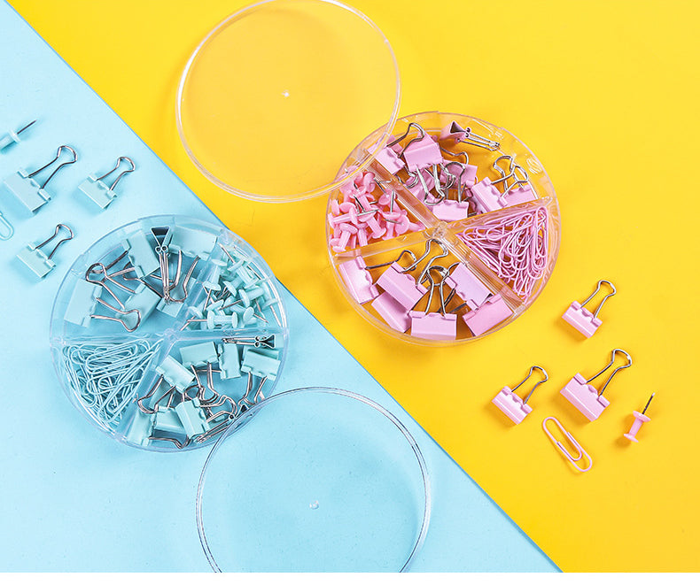 72Pcs Color Binder Clips Paper Clips Push Pin Set Rose Gold Push Pins Cute Stationery for Office Accessories School Supplies